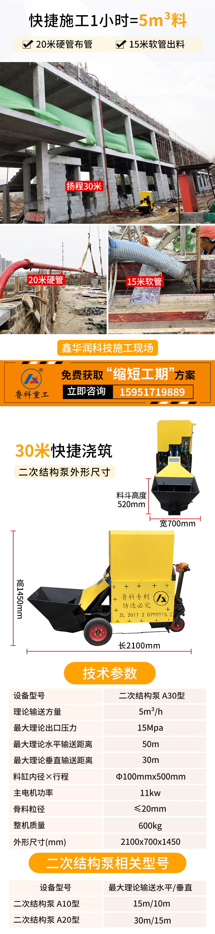 二次結構輸送泵上料機